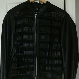 Macy’s INC Faux Leather Jacket Sheer Panelling